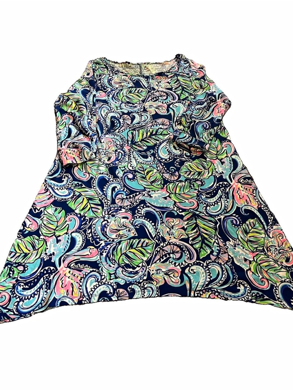 Lilly Pulitzer Edna Dress Hanging with Fronds 3/4 Sleeves Tropical Size L